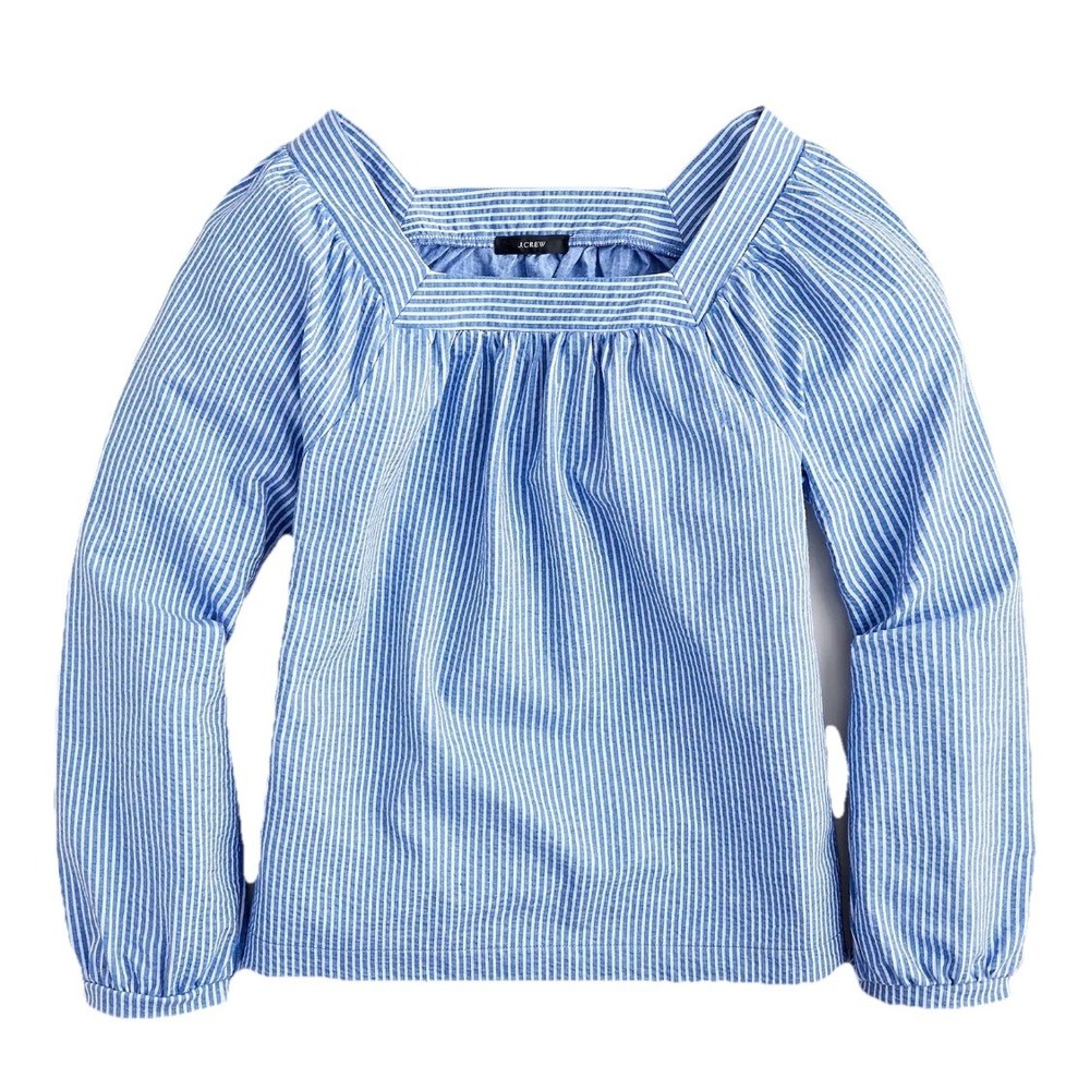 J. Crew Factory Light Blue and White Striped Square-Neck Blouse